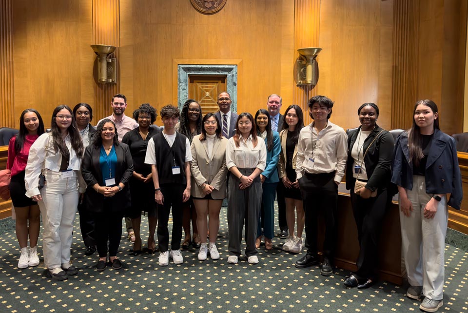 SLU students pose for a picture in the United States Senate.