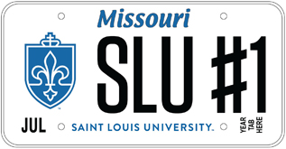 An illustration of an example SLU license plate reading S L U #1