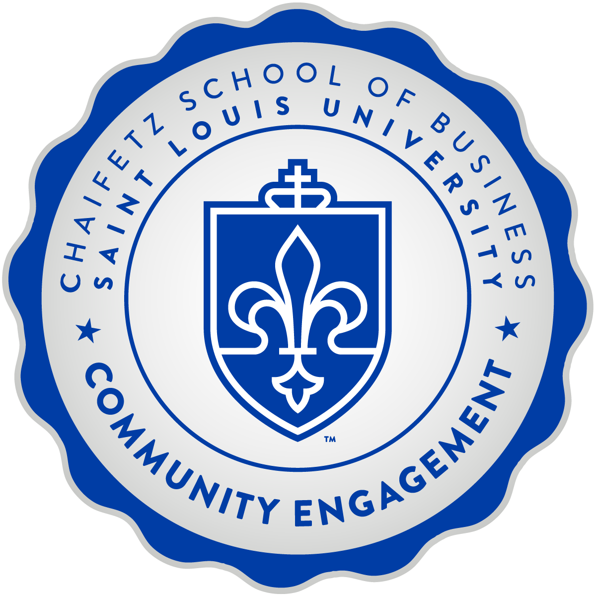 Community Engagement Digital Badge Reading "Chaifets School of Business Saint Louis University - Community Engagement"