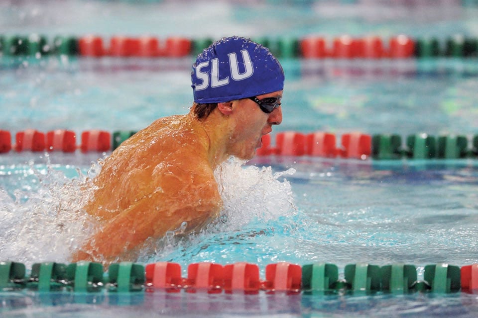 SLU swimmer in the Simon Rec pool