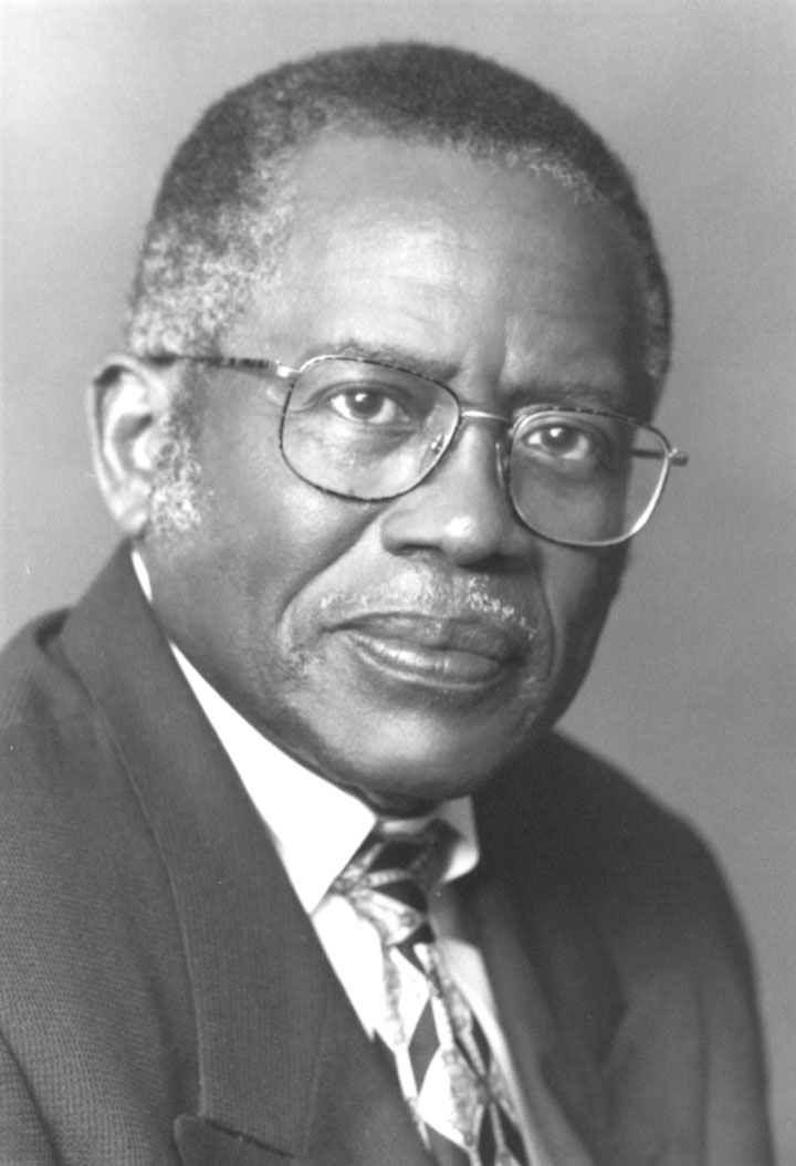 A black and white photographic portrait of Civil Rights attorney Fred D. Gray