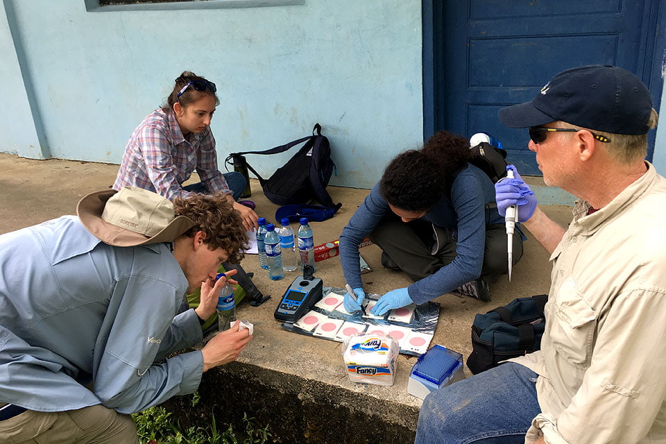 Students test water samples in Belize