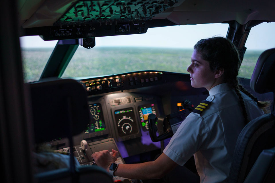 Christina Connell in the flight simulator