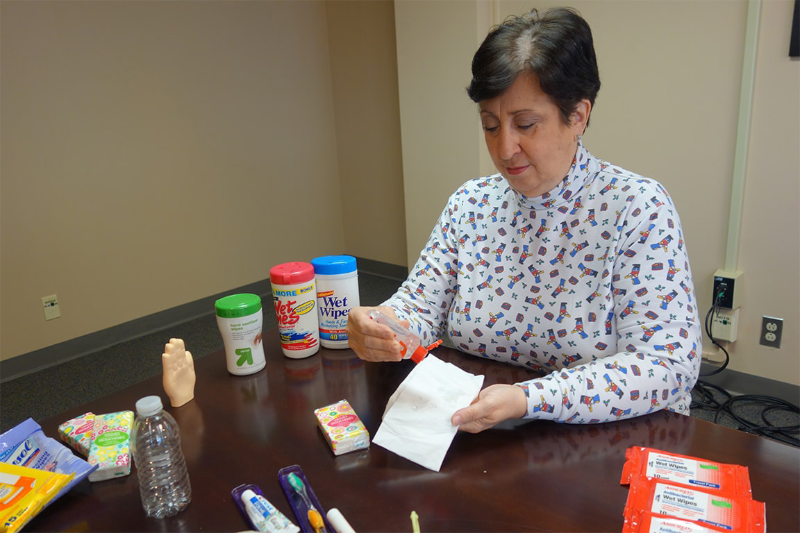 Germ expert Donna Duberg makes a home-made travel kit.