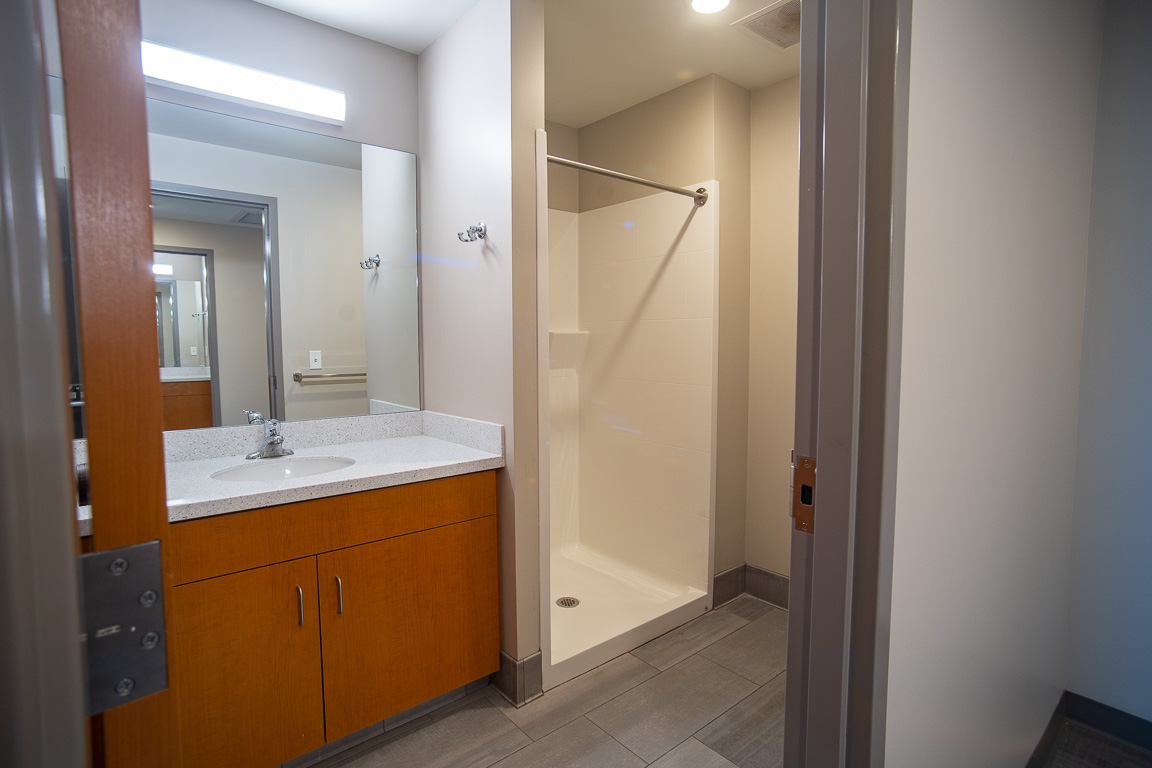 Spring Hall Shared Bathroom vanity and shower