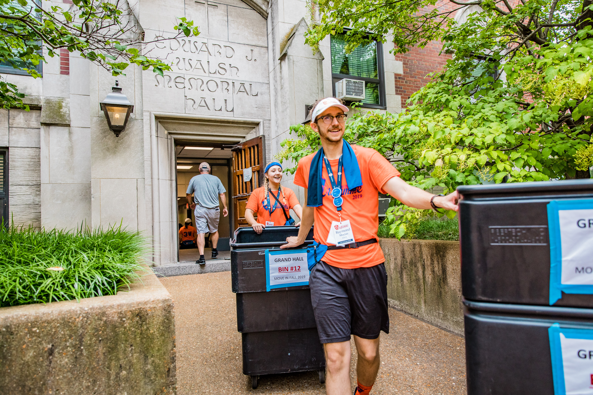 Moving into Walsh Hall.