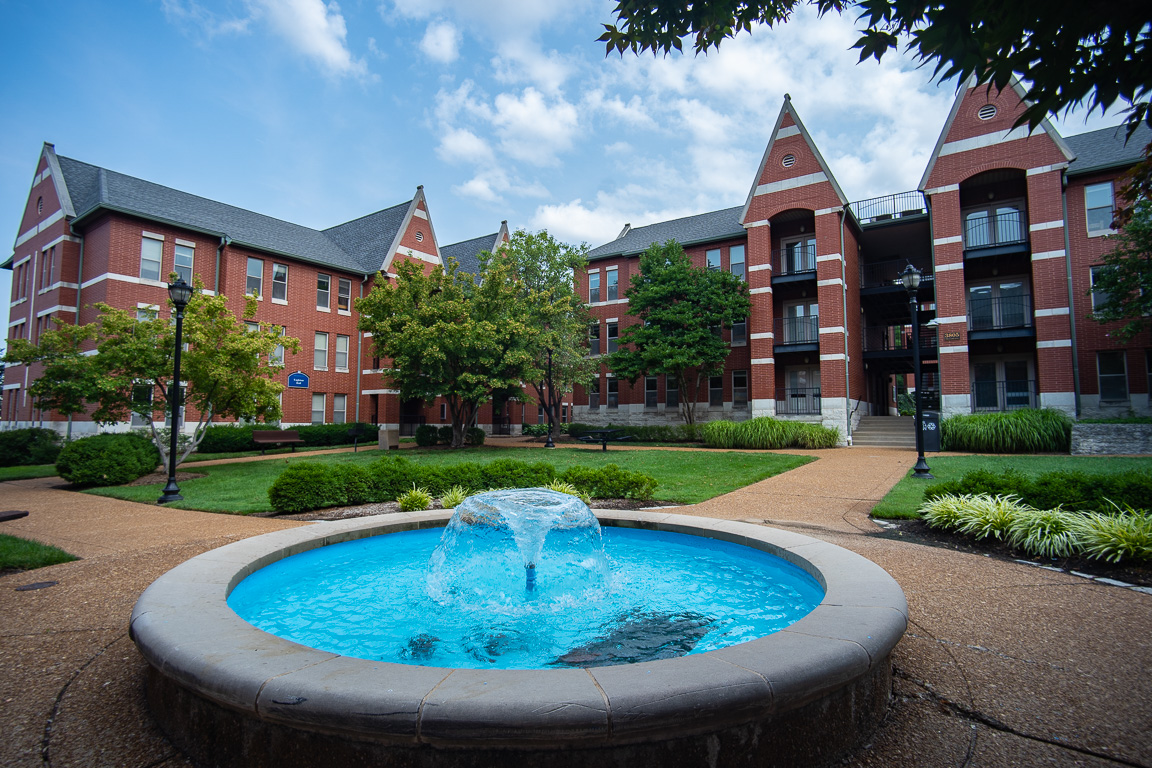 Exterior fountain in the common area outside village apartments