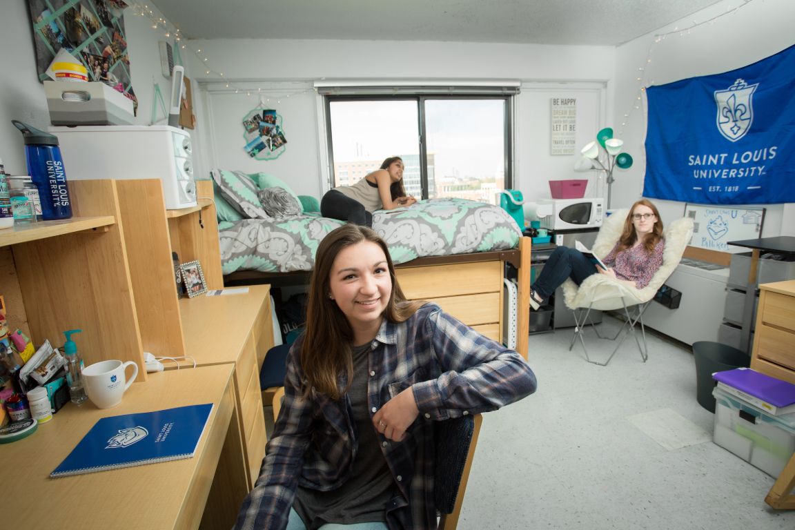 Reinert Hall room with student at desk