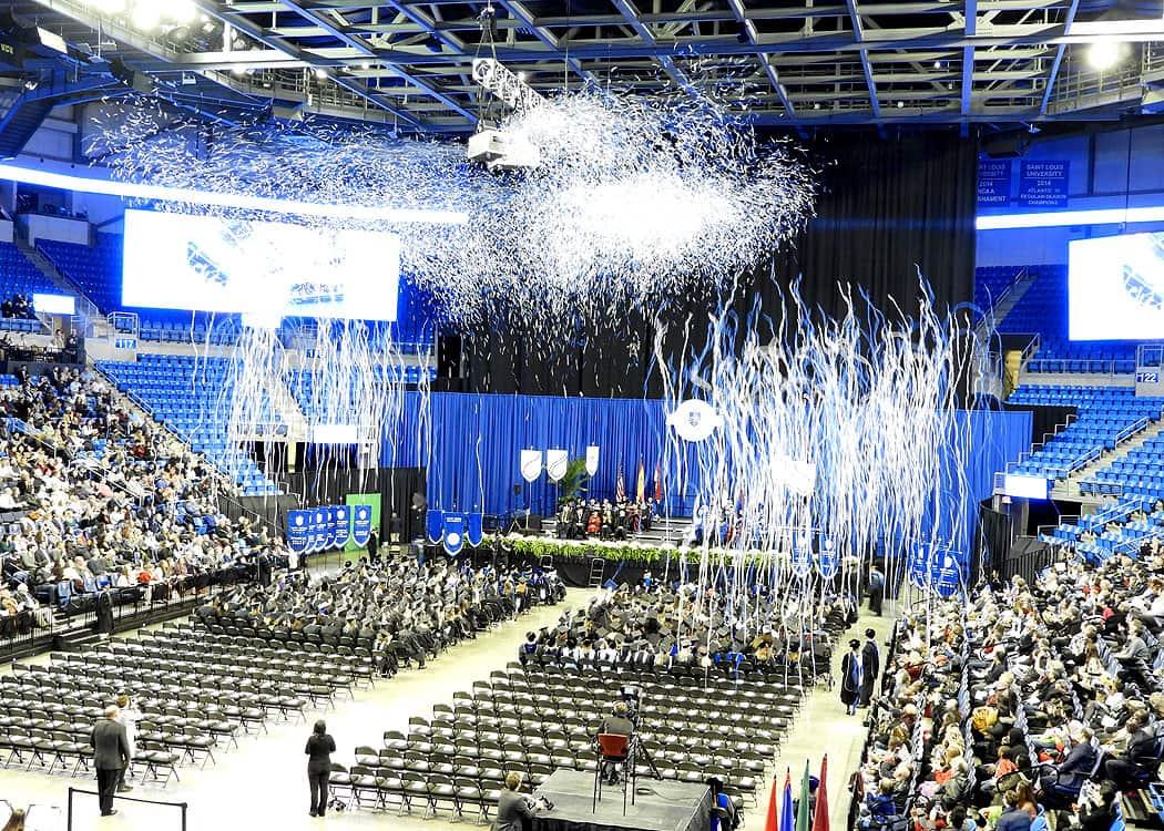 Confettis flies at 2018's mid-year commencement.