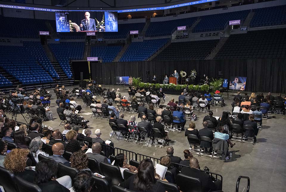 A memorial service for Jonathan C. Smith, Ph.D., was held Wednesday, June 30, at Chaifetz Arena. Photo by Steve Dolan.
