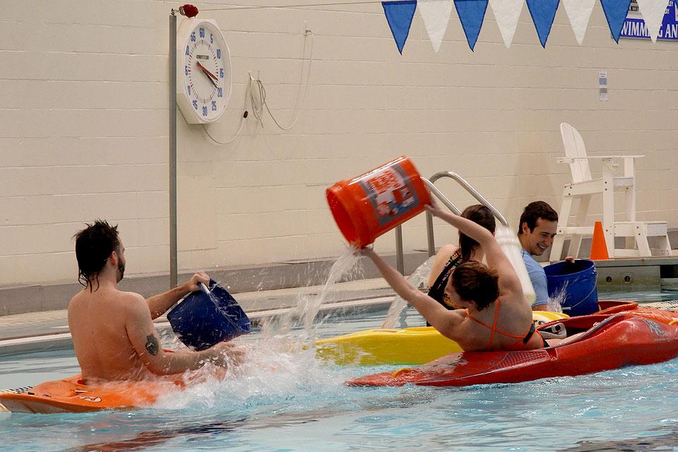 Water warriors battle during "Pool Battleship" on Saturday, Feb. 16.