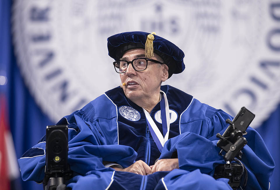 Andrés Gallegos, J.D. (Law ’93) delivered the commencement address at Saturday's ceremony. Photo by Steve Dolan.