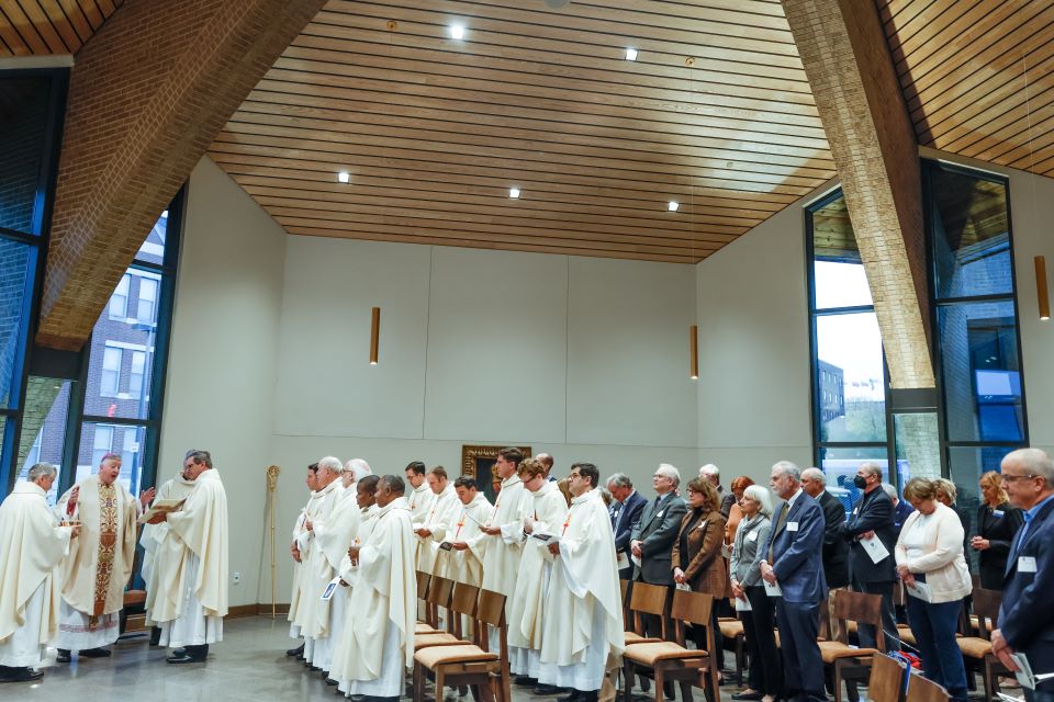 Archbishop. Mitchell T. Rozanski presides over the consecration Mass of the Jesuit Center Chapel on October 25, 2022. Photo by Sarah Conroy. 