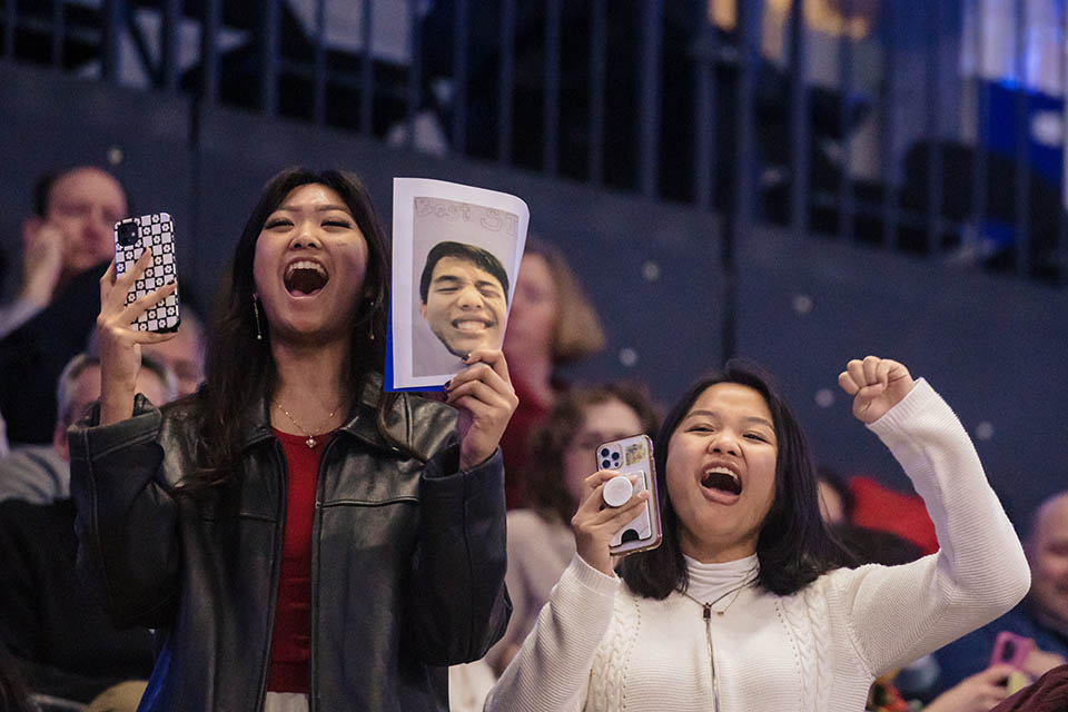 Family members cheer for their graduates during the 2022 Midyear Commencement ceremony at Chaifetz Arena on Saturday, Dec. 17, 2022. Photo by Sarah Conroy.