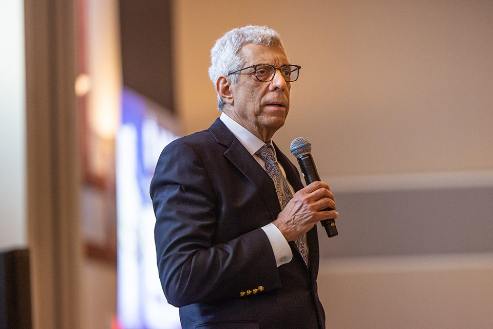 University President Fred P. Pestello, Ph.D. speaks during the Martin Luther King Jr. Memorial Tribute hosted by Saint Louis University and the Urban League of Metropolitan St. Louis on Jan. 11, 2023. Photo by Sarah Conroy.