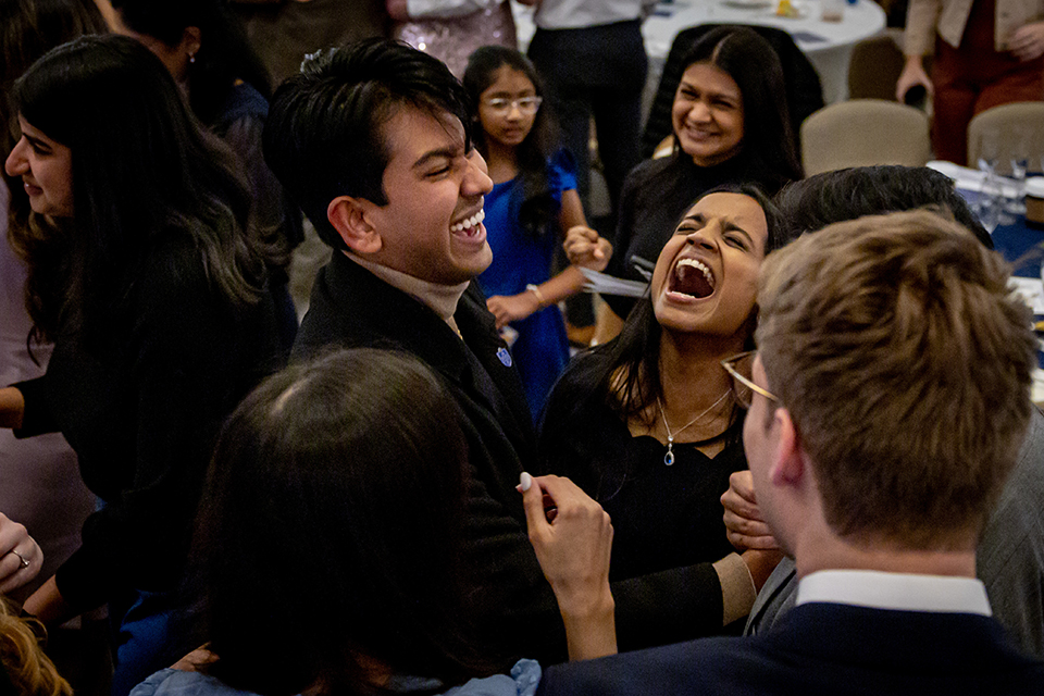 Graduating medical students react to receiving their residency matches during the Saint Louis University School of Medicine Match Day at the Ritz-Carlton in Clayton on March 17, 2023. Photo by Sarah Conroy