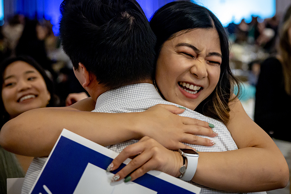 Graduating medical students react to receiving their residency matches during the Saint Louis University School of Medicine Match Day at the Ritz-Carlton in Clayton on March 17, 2023. Photo by Sarah Conroy