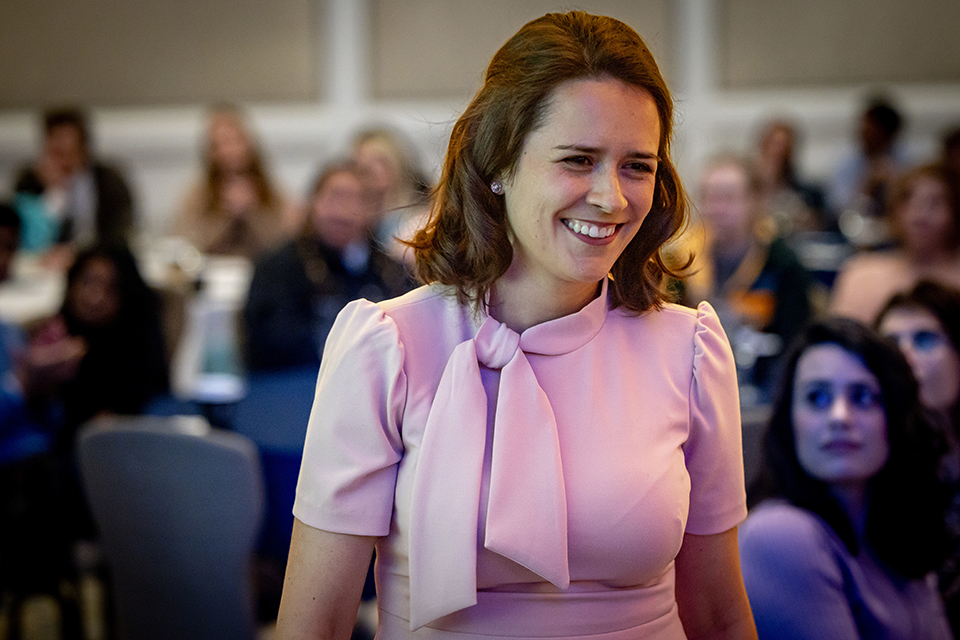 Rebecca Cunningham walks up to receive her residency match during the Saint Louis University School of Medicine Match Day at the Ritz-Carlton in Clayton on March 17, 2023. Photo by Sarah Conroy