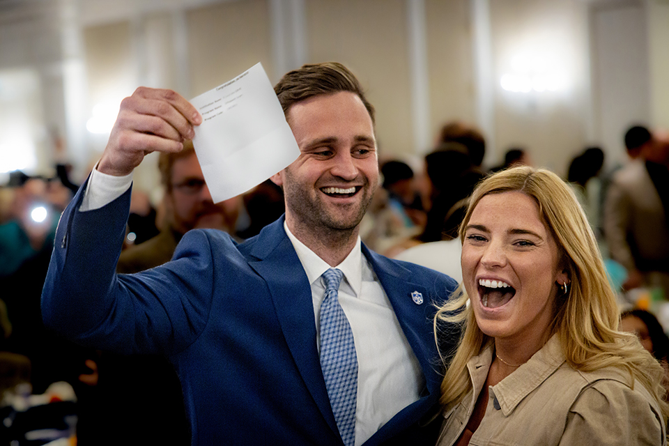 Graduating medical student Matthew Wagoner celebrates receiving their residency matches during the Saint Louis University School of Medicine Match Day at the Ritz-Carlton in Clayton on March 17, 2023. Photo by Sarah Conroy
