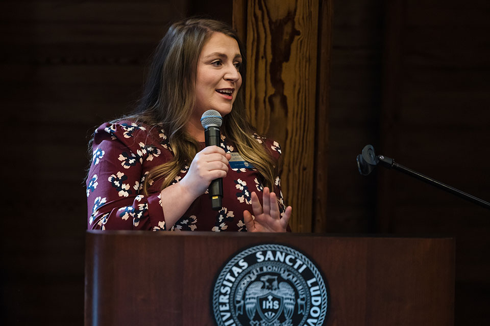 Zerina Albrecht received a Research Administrator Award during the Grantwinner Reception on April 14, 2023. Photo by Sarah Conroy.