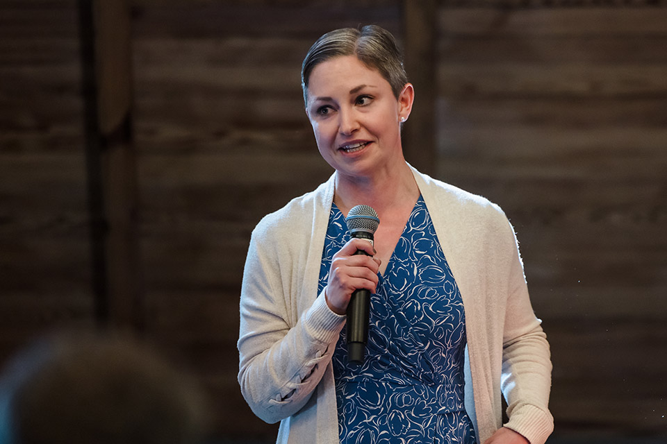Sara Gebauer, M.D., received a Faculty Career Award during the Grantwinner Reception on April 14, 2023. Photo by Sarah Conroy.