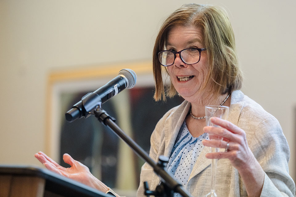 Fran Pestello, Ph.D., gives a toast during the 2023 Women of the Year Luncheon on April 24, 2023. Photo by Sarah Conroy.
