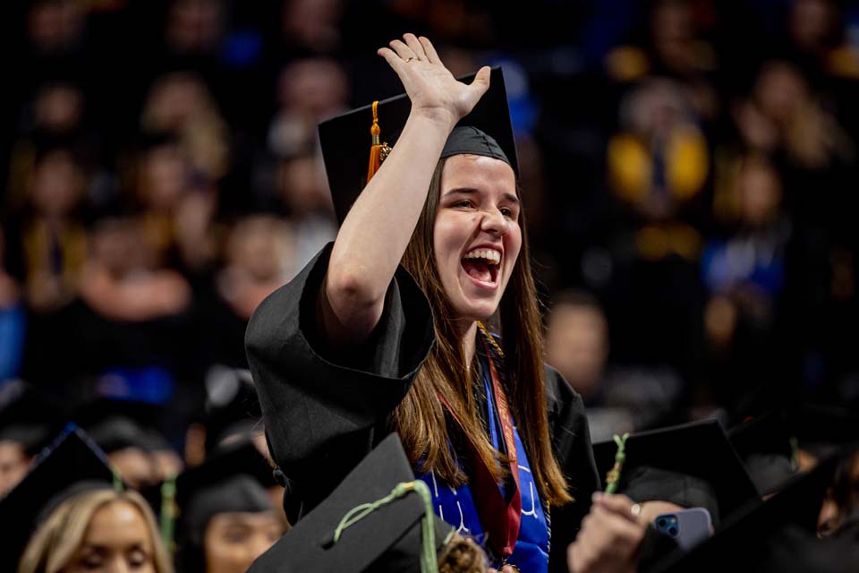 Graduates celebrate at the Spring 2023 Commencement Ceremony. Photo by Sarah Conroy.