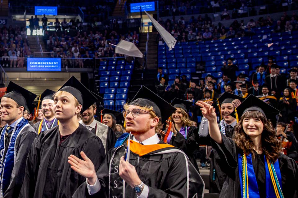 Graduates celebrate at the Spring 2023 Commencement Ceremony. Photo by Sarah Conroy.