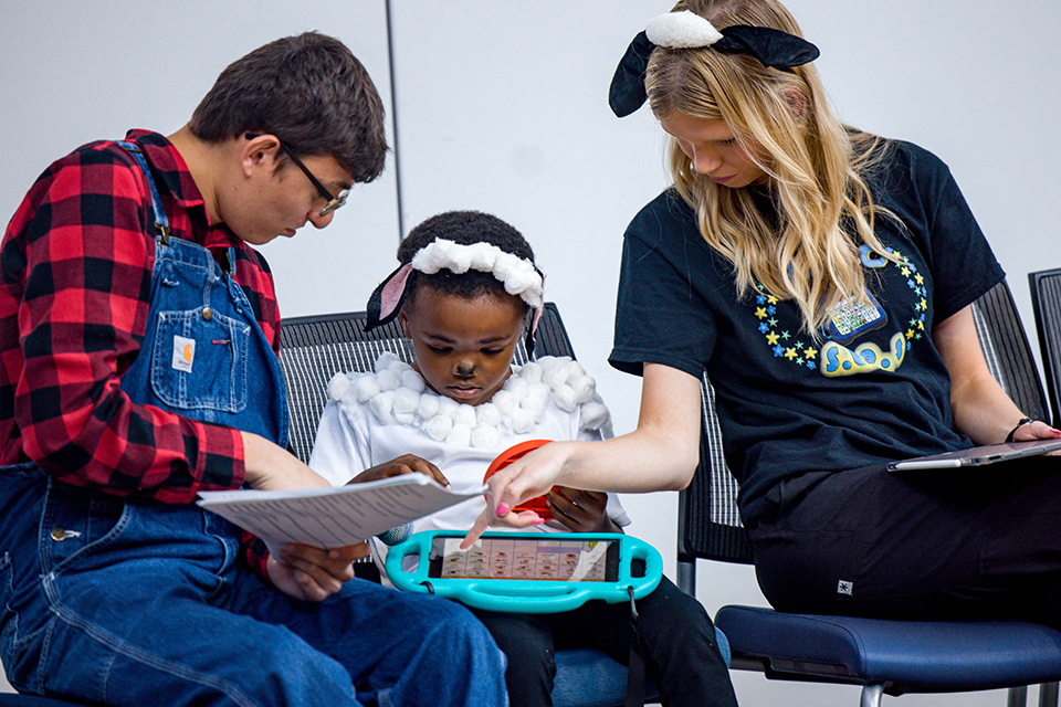 SLU's Speech-Language and Hearing Clinic's Augmentative-Alternative Communication Theater Camp presented Lost and Found: Little Bo Peep Meets Mary and her Lamb on Friday, July 14, in the C.S. Huh Auditorium at the Center for Global Citizenship. Photo by Sarah Conroy.