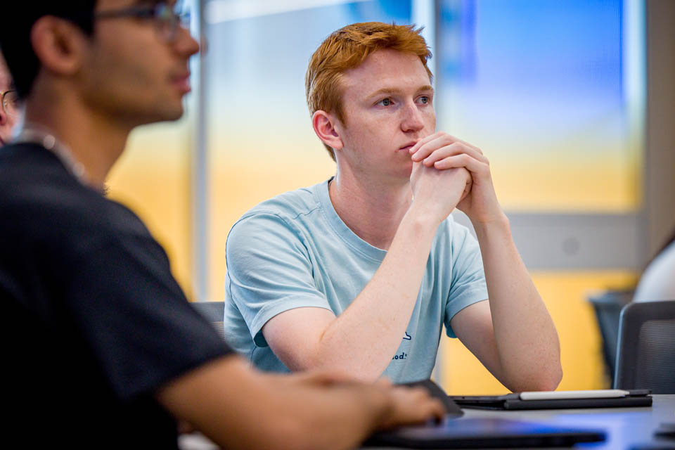 Students attend an organic chemistry class on the first day of classes on Wednesday, Aug. 23. Photo by Sarah Conroy.