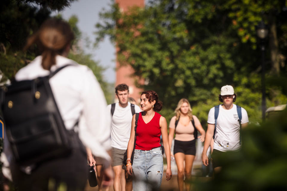 Students walk to class for the first day of classes on Wednesday, Aug. 23. Photo by Sarah Conroy.