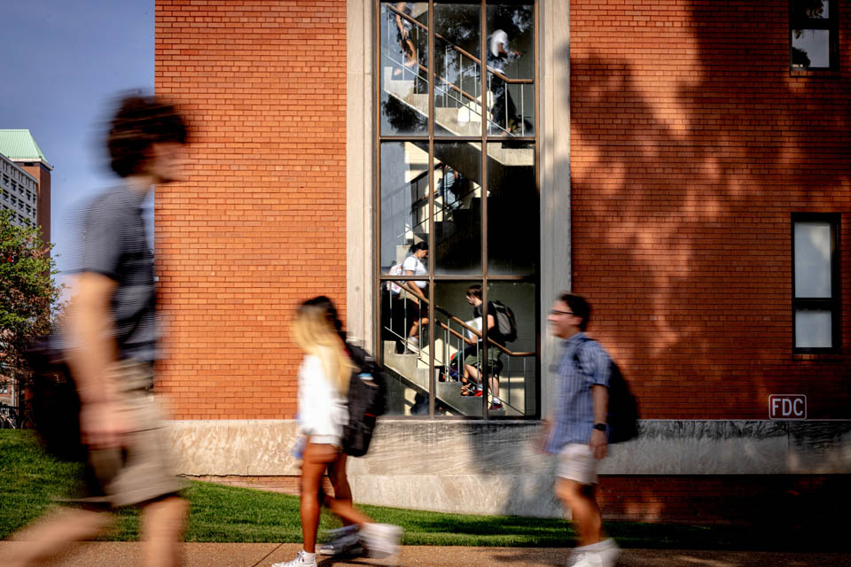 Students walk to class for the first day of classes on Wednesday, Aug. 23. Photo by Sarah Conroy.