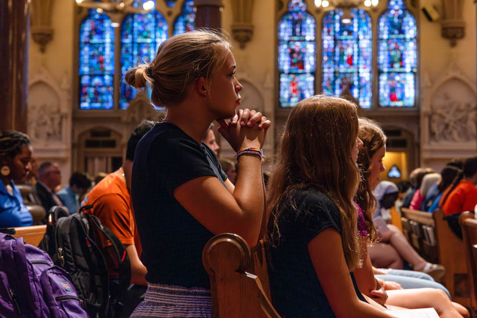 Students attend the Mass of the Holy Spirit in St. Francis Xavier College Church on  Thursday, Aug. 24. Photo by Sarah Conroy. 