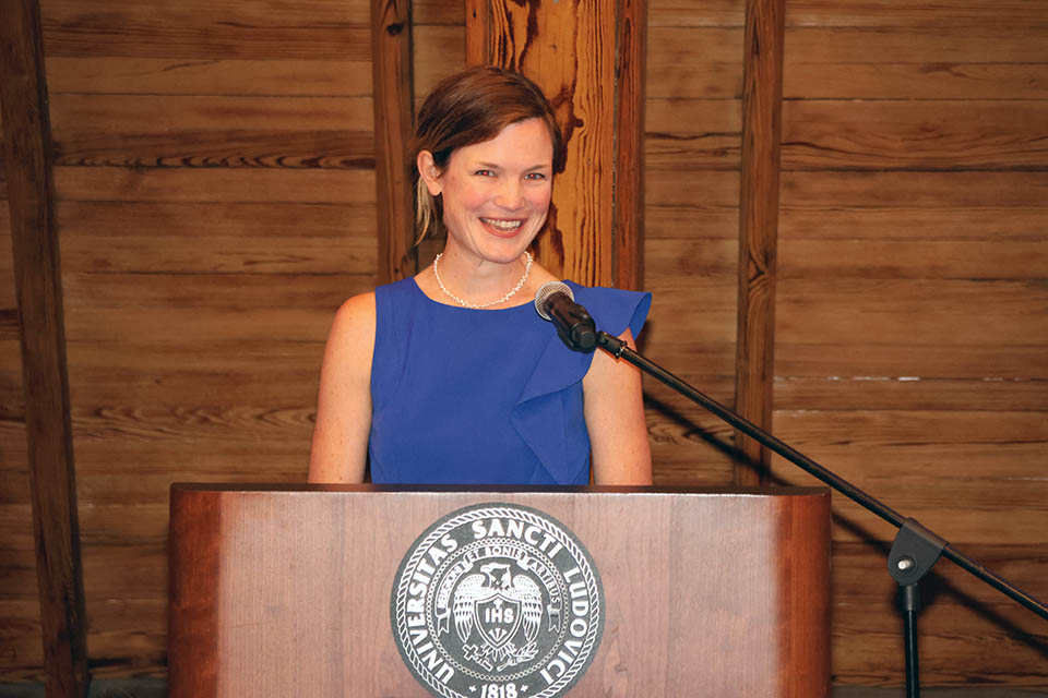 Whitney Linsenmeyer, Ph.D., accepted her Scholarly Works at Public Works award at the 2023 Scholarly Works reception on Thursday, Sept. 14. Photo by Joe Barker.