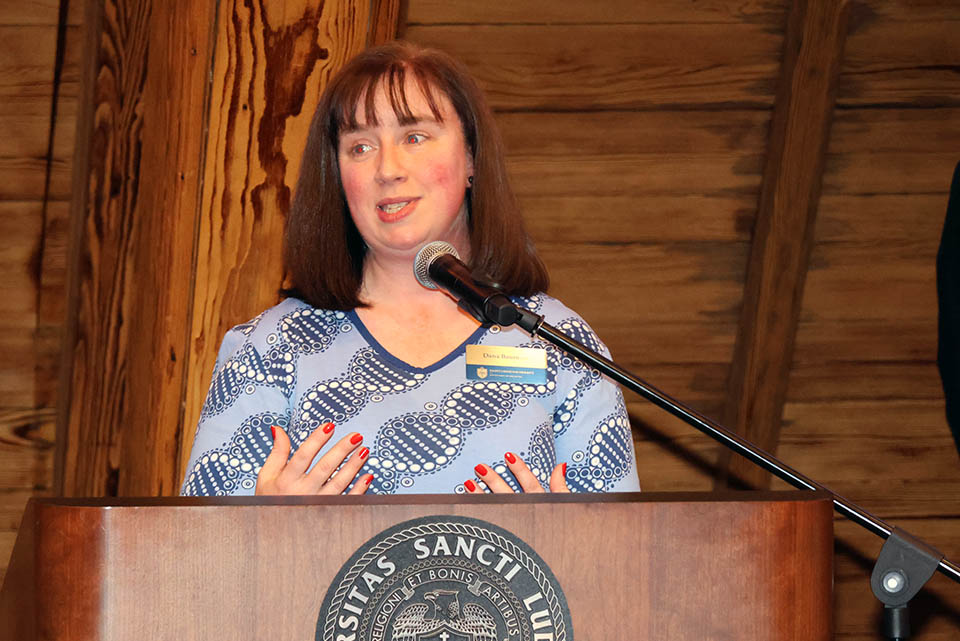 Dana Baum, Ph.D., was a recipient of a Non-Book Scholarly Works award at the 2023 Scholarly Works reception on Thursday, Sept. 14. Photo by Joe Barker.
