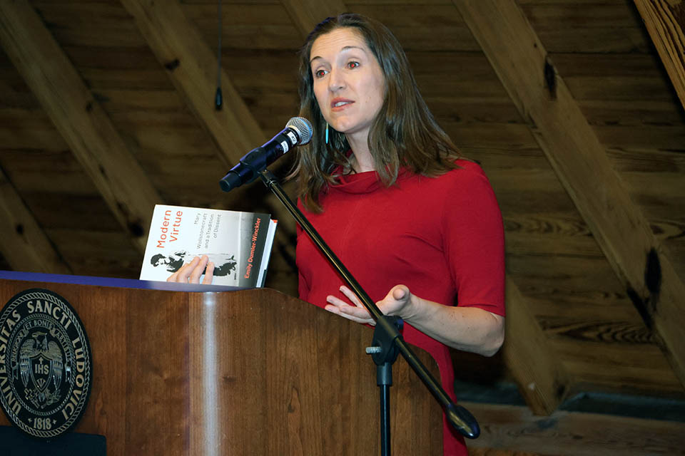 Emily Dumler-Winckler, Ph.D., received a Scholarly Works Published as Book award at the 2023 Scholarly Works reception on Thursday, Sept. 14. Photo by Joe Barker.