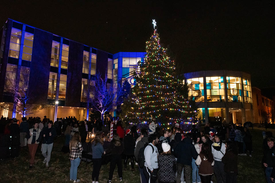 The Christmas tree was lit on Saturday, Dec. 9, at the annual Christmas on the Quad. Photo by Luke Yamnitz.