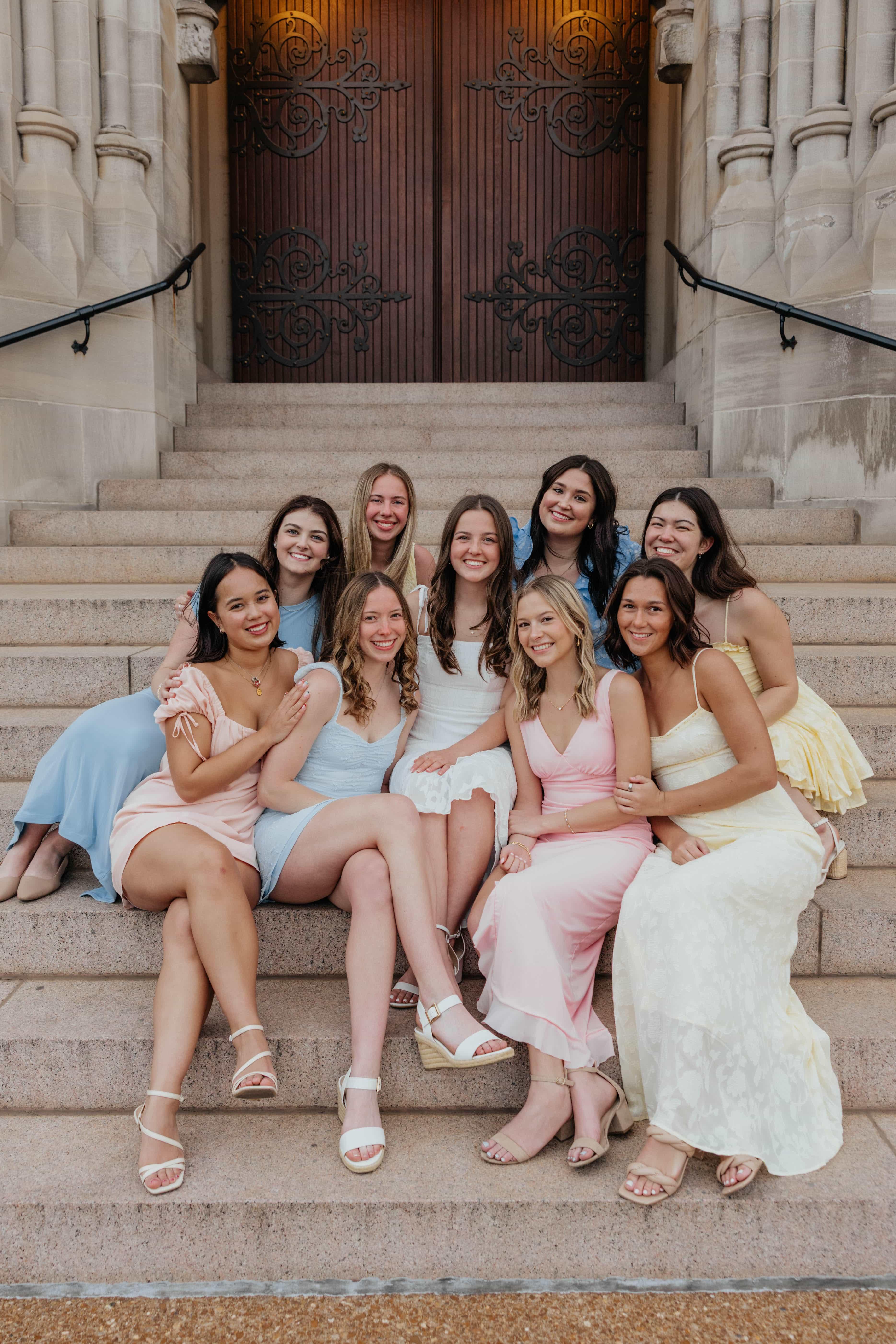 Each organization has an executive board that oversees the main operations and functions of their chapter. Above is a photo of the Delta Gamma Executive Board from 2026.
