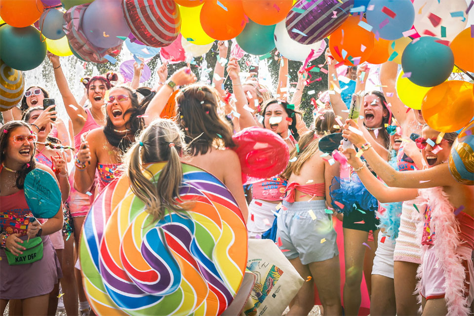 The Panhellenic community is dynamic and loves to be involved in the overall programming of their chapter. Above is Kappa Delta celebrating all of their new members on Panhellenic Bid Day.