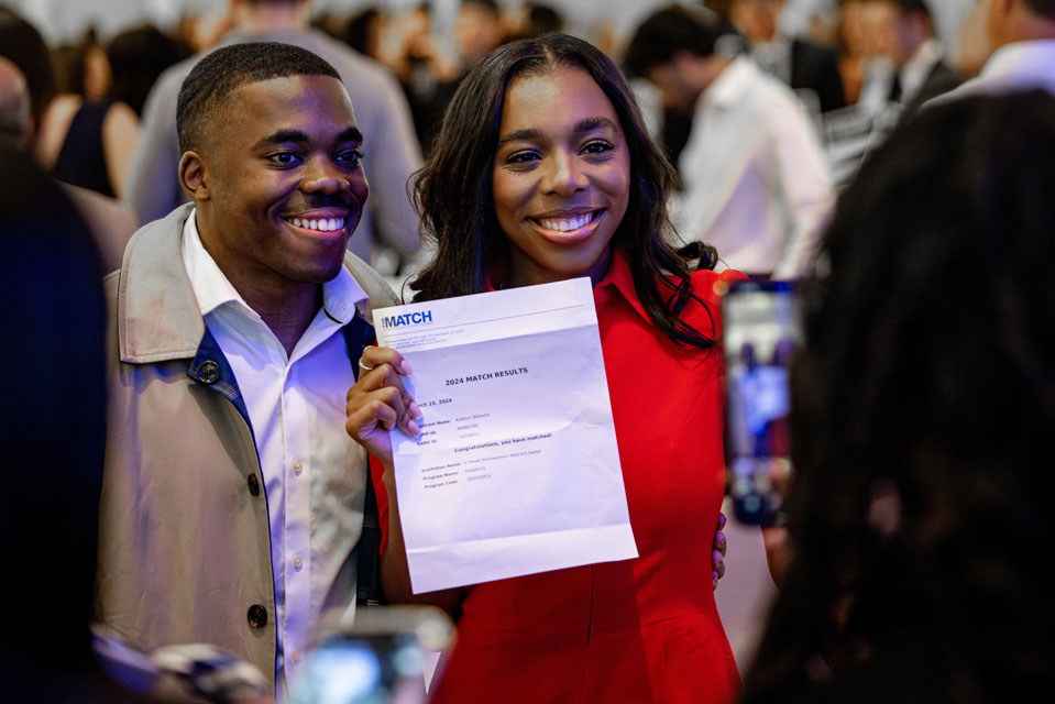 Saint Louis University School of Medicine fourth-year students celebrate during Match Day at the Ritz-Carlton on Friday, March 15, 2024. Photo by Sarah Conroy. 
