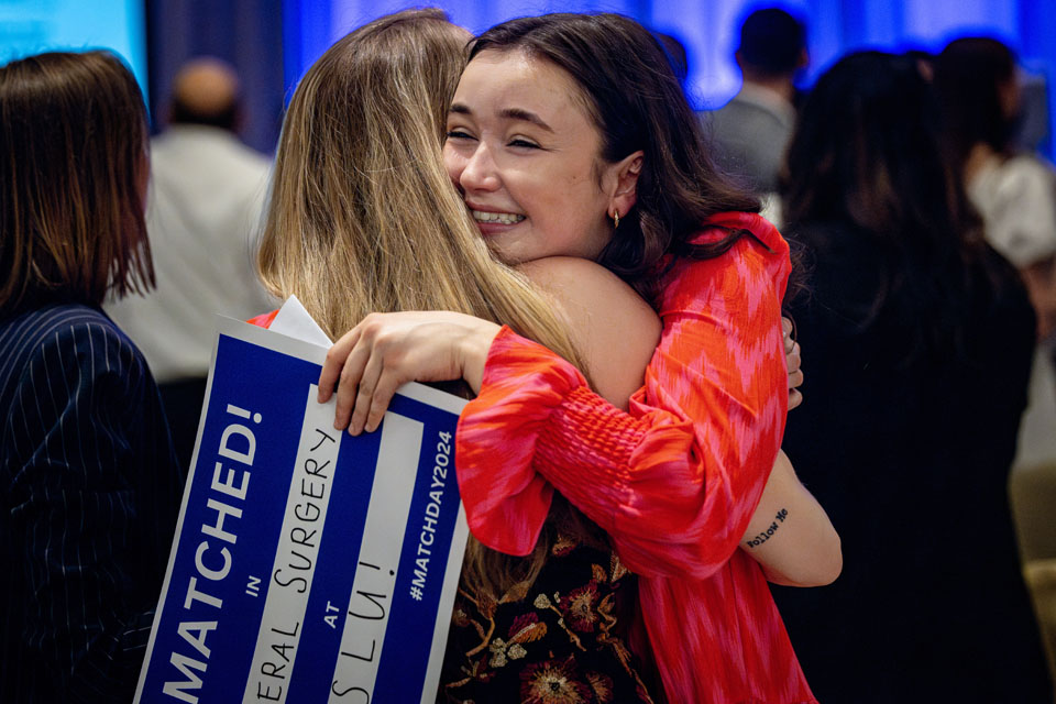 Saint Louis University School of Medicine fourth-year students celebrate during Match Day at the Ritz-Carlton on Friday, March 15, 2024. Photo by Sarah Conroy.