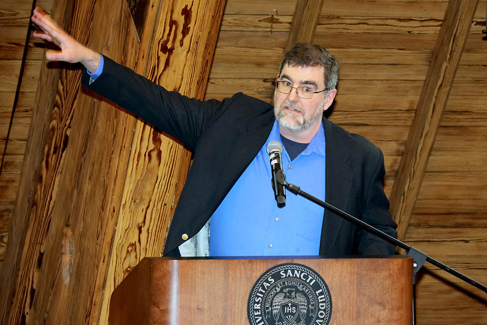 One of this year’s recipients of the University Core’s Ignite Instructor of the Year Award
Paul Lynch, Ph.D., English, spoke about what teaching means to him during the inaugural Celebration of Teaching event on Tuesday, March 26. Photo by Joe Barker. 
 