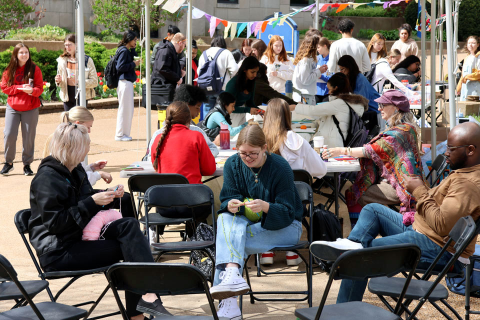 Students work on art during the Art Hives pop-up event on Friday, April 5. Photo by Joe Barker.