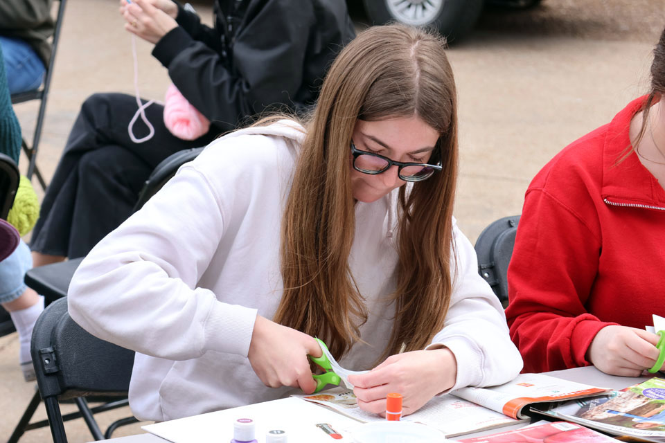 A student works on an art project during Art Hives on Friday, April 5. Photo by Joe Barker.