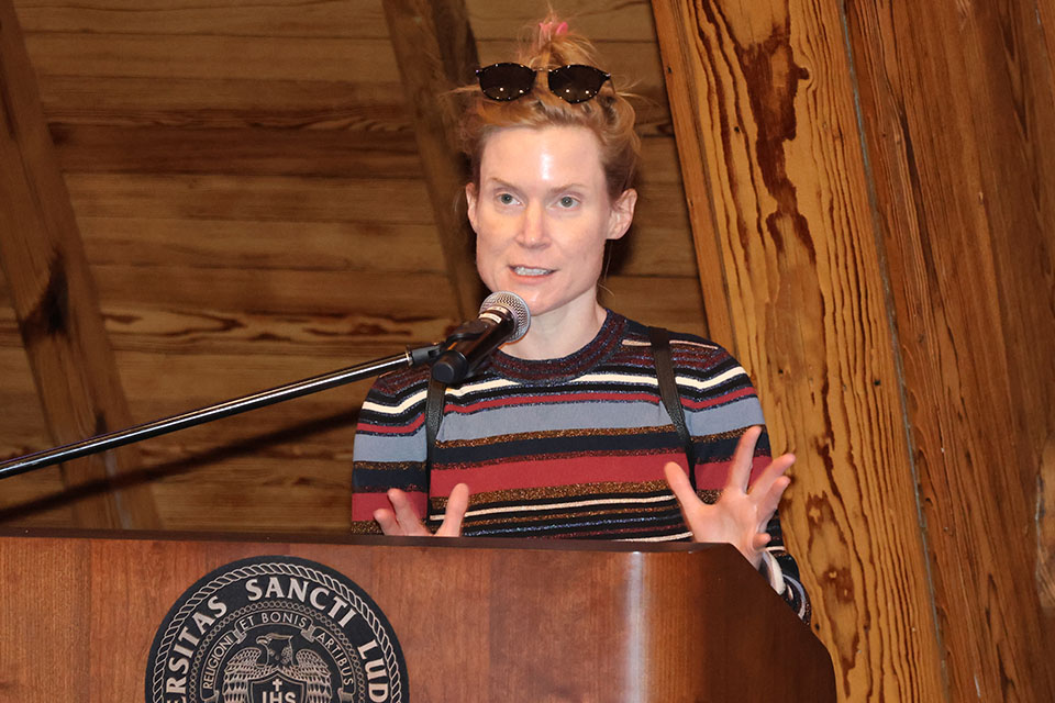 Lucy Cashion, MFA, was recognized at the Scholarly Works and Grant Winners Reception on Friday, April 5. Photo by Joe Barker. 