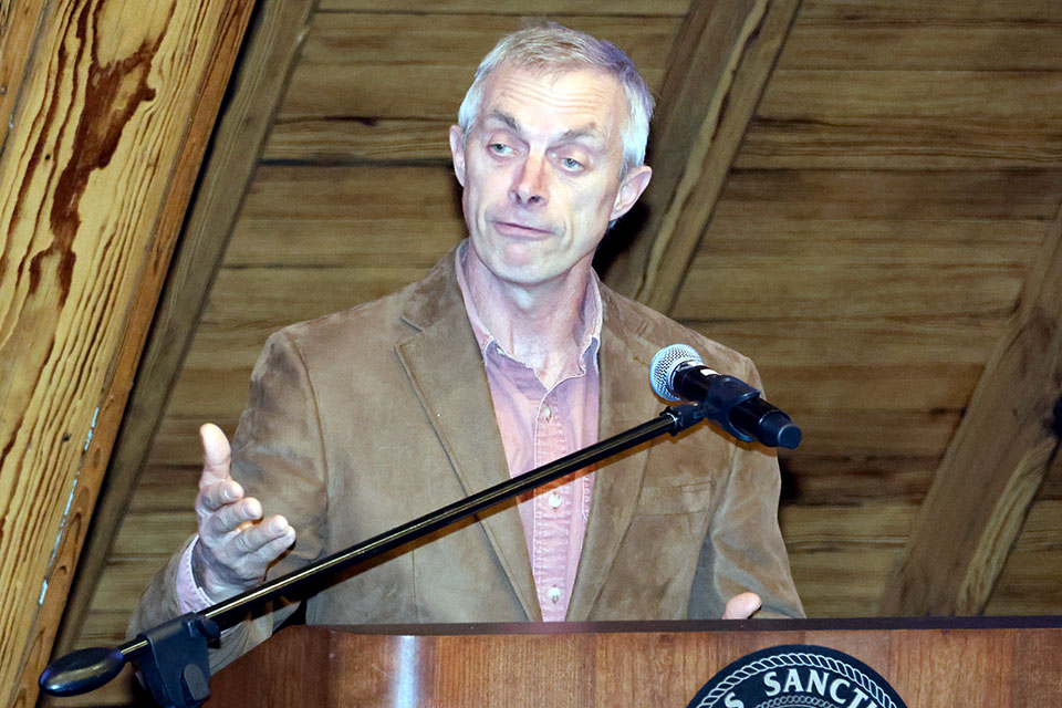 Stephen Blake, Ph.D., was recognized at the Scholarly Works and Grant Winners Reception on Friday, April 5. Photo by Joe Barker. 