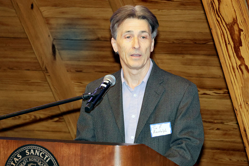 Tim Randolph, Ph.D., was recognized at the Scholarly Works and Grant Winners Reception on Friday, April 5. Photo by Joe Barker. 