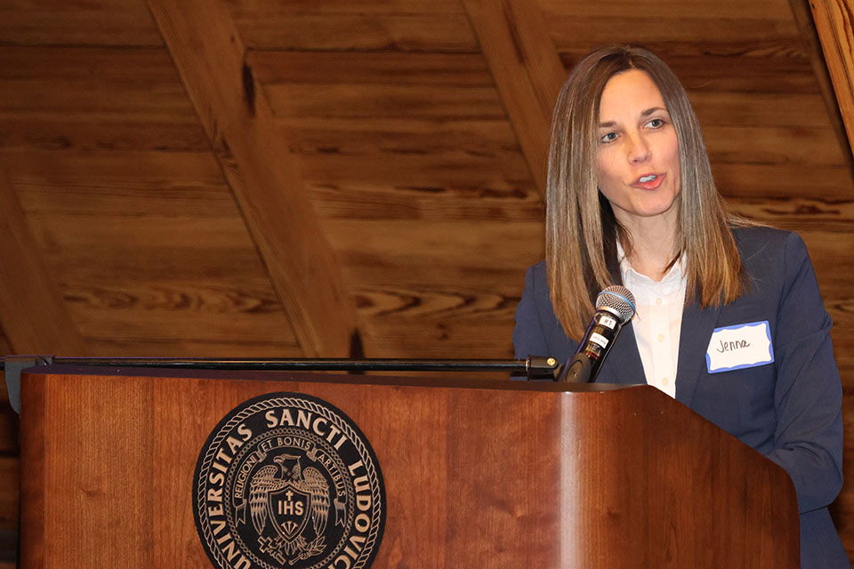 Jenna Gorlewicz, Ph.D., was recognized at the Scholarly Works and Grant Winners Reception on Friday, April 5. Photo by Joe Barker. 