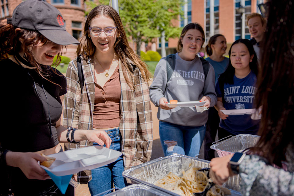 Students try different International cuisines at the Around the Globe: Clock Tower Market as part of Atlas Week on April 12, 2024. Photo by Sarah Conroy.