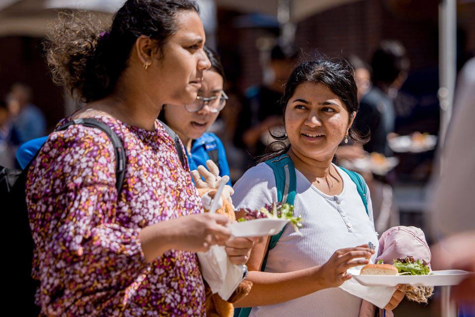 Students try different International cuisines at the Around the Globe: Clock Tower Market as part of Atlas Week on April 12, 2024. Photo by Sarah Conroy.